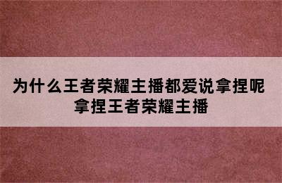 为什么王者荣耀主播都爱说拿捏呢 拿捏王者荣耀主播